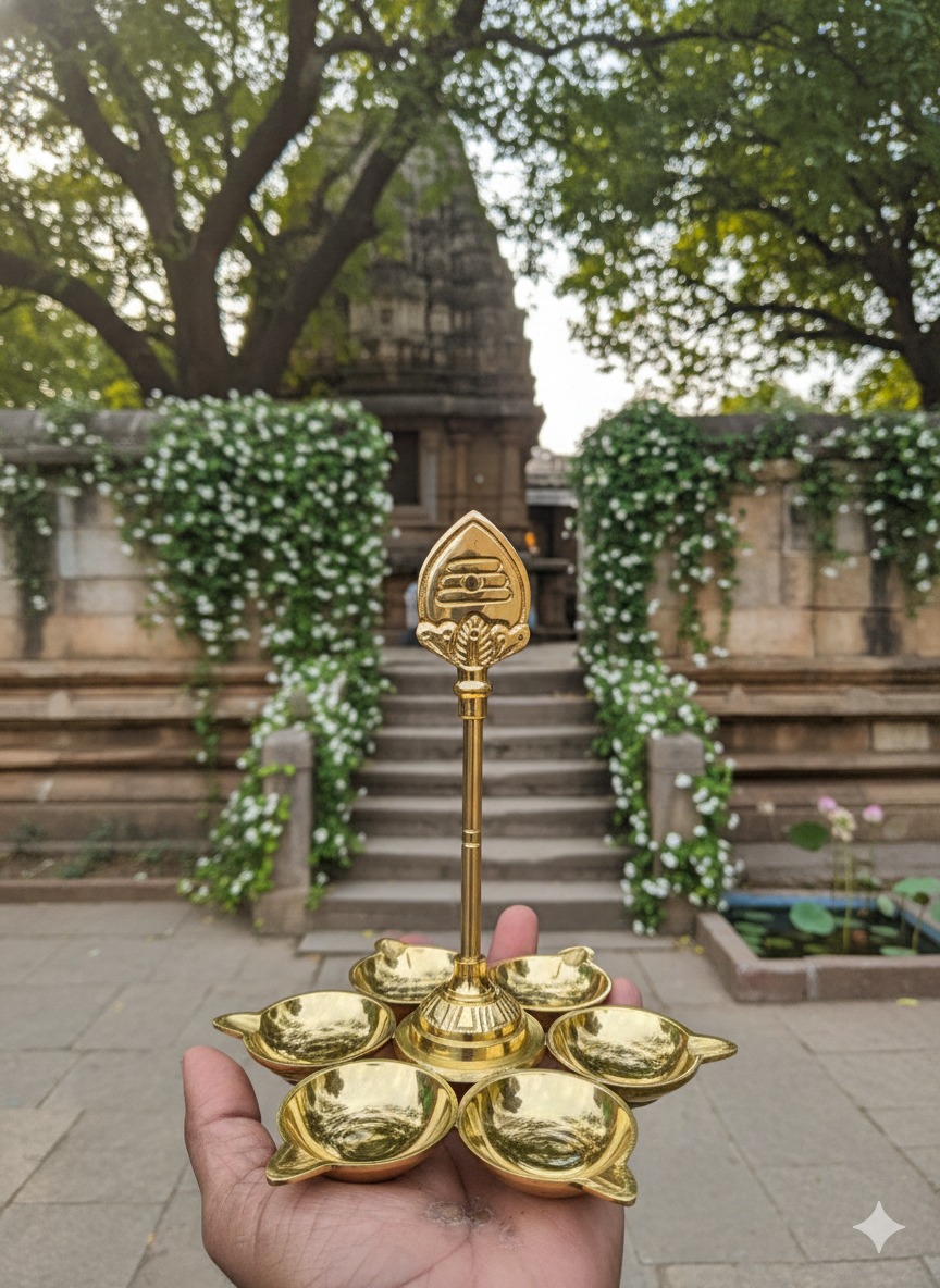 Aarumuga Brass Vilakku 7 Inch | Pure Brass Murugan Vel Lamp for Protection, Vastu & Special Poojas - Image 2