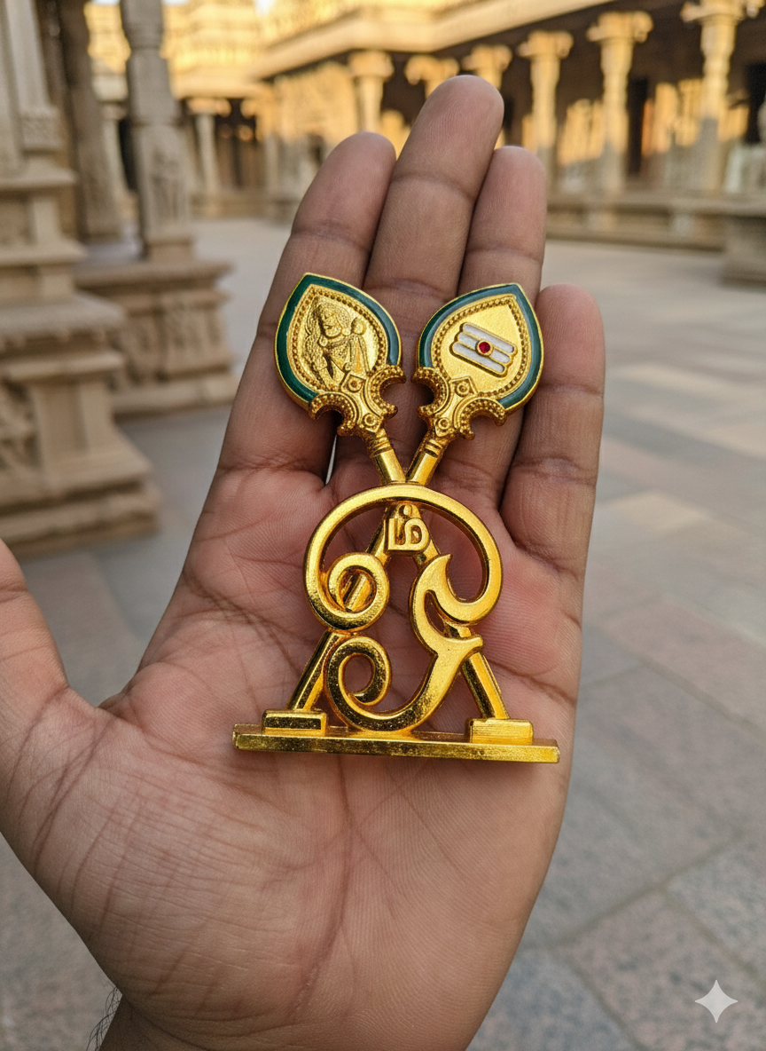 Lord Murugan Metal Vel Om with Cross Vel & Murugan Face | Gold Finish | 3.5 Inch Spiritual Vel - Image 2