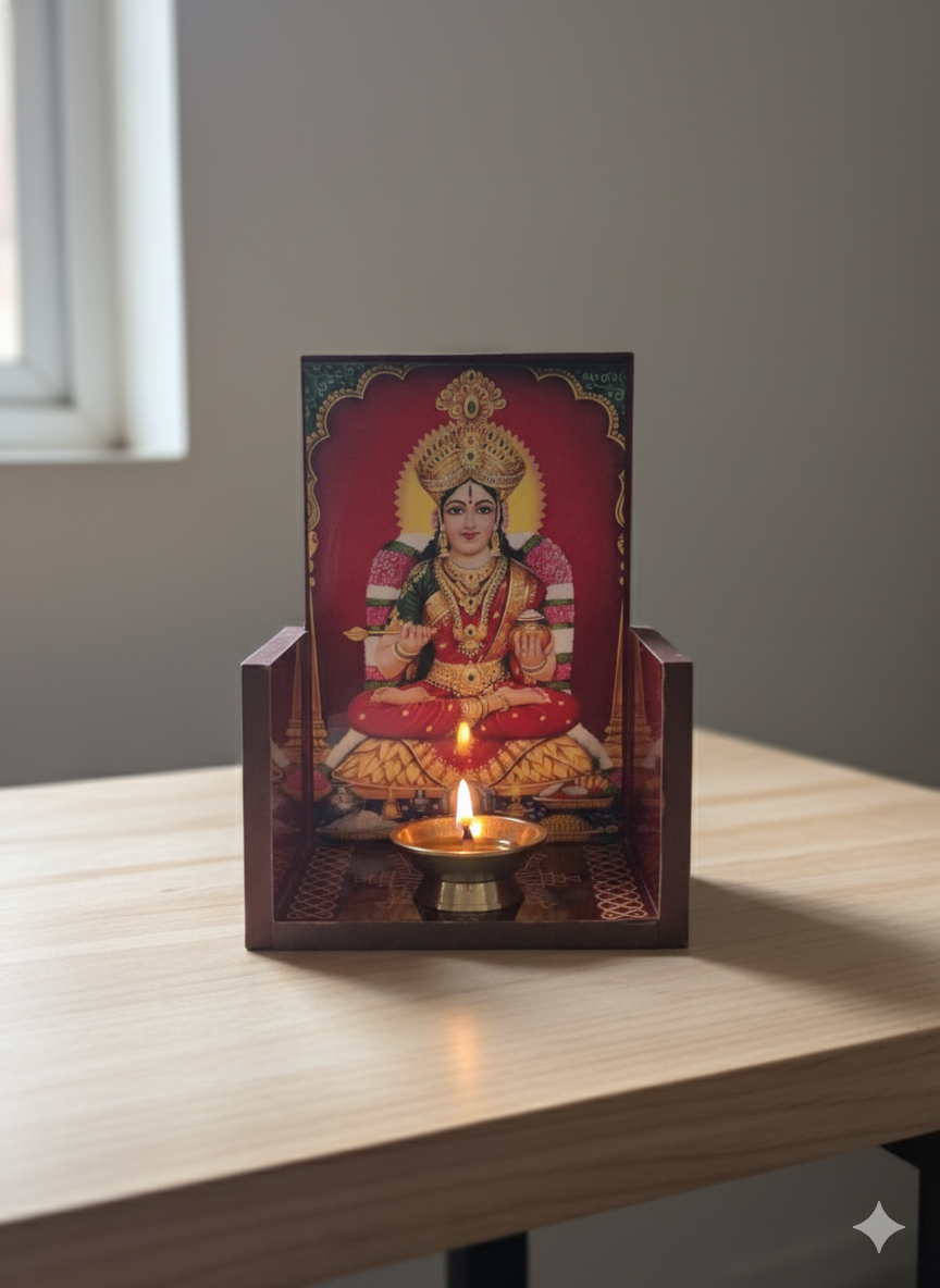 Annapoorani Vilakku Madam 6×4 Inch | Wall Mounted Lamp Shelf for Kitchen & Pooja Room | Hooks Included