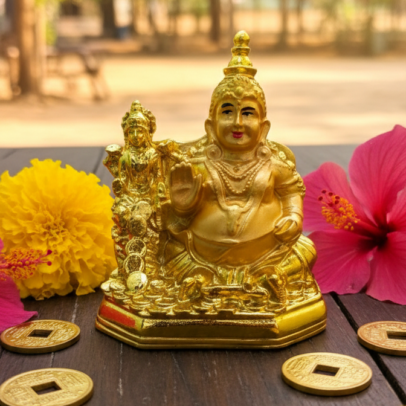 Kubera Lakshmi Idol 3 Inch – Gold Finish Marble Dust Statue | Wealth & Prosperity Pooja Idol