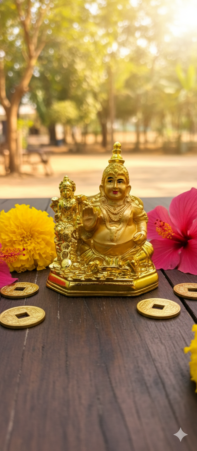Kubera Lakshmi Idol 3 Inch – Gold Finish Marble Dust Statue | Wealth & Prosperity Pooja Idol