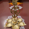 Brass Om with Aarumuga Vilakku – 7 Inch Traditional Murugan Lamp | 278g Pooja Deepam for Murugan Festivals