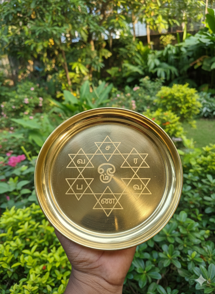 Brass Om Saravana Bhava Plate 8 Inch | Murugan Pooja Brass Plate for Aarumuga & Om Vilakku