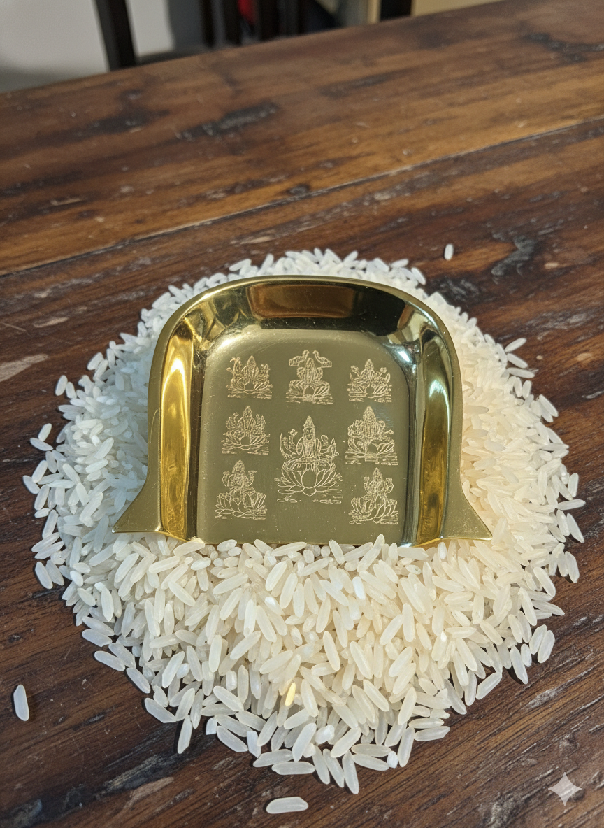 Brass Ashtalakshmi Muram 2.5 Inch | Small Pooja Muram with Ashtalakshmi Print | Lakshmi Devotional Item - Image 2