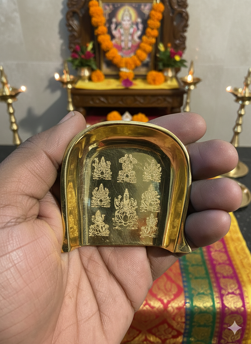 Brass Ashtalakshmi Muram 2.5 Inch | Small Pooja Muram with Ashtalakshmi Print | Lakshmi Devotional Item