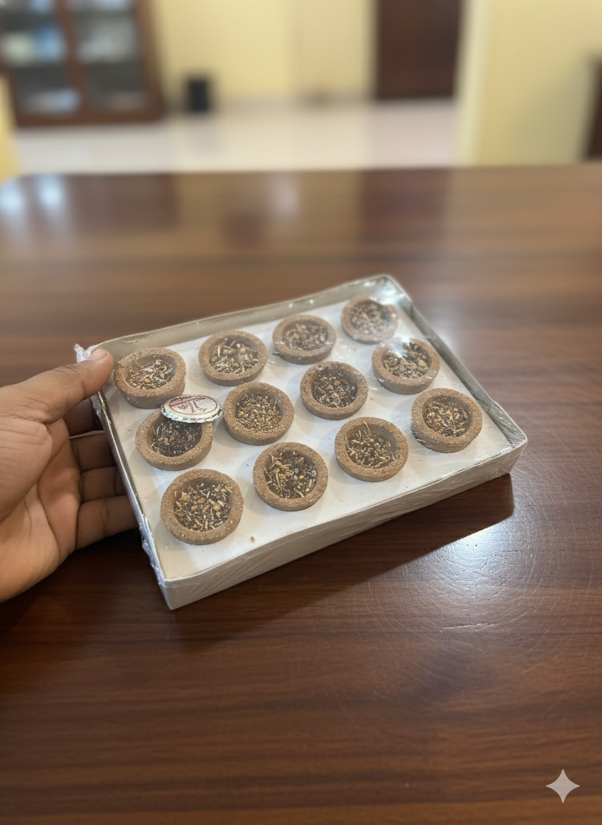 Pancha Gavya Sambrani Cup | Natural Dhoop | 1 Box – 12 Pieces | Pure Cow-Based Ingredients | Home & Temple Use - Image 2