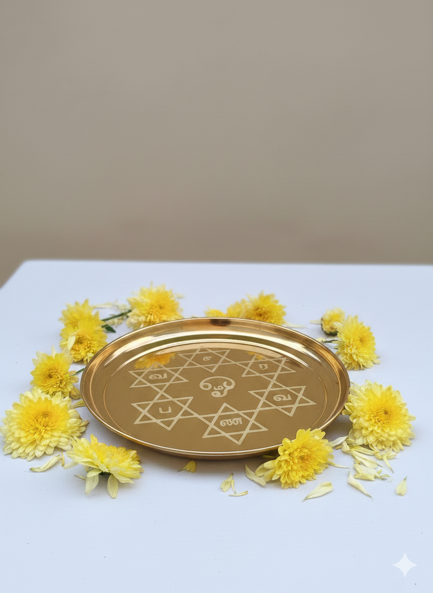 Brass Om Saravana Bhava Plate 7 Inch | Murugan Pooja Brass Plate for Aarumuga & Om Vilakku