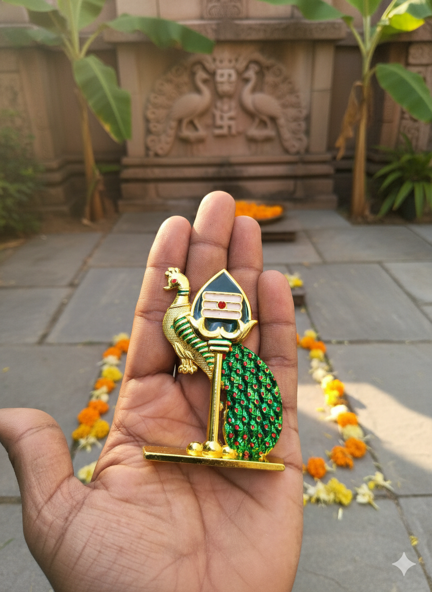 Vel Mayil Ringe Divine Metal Vel Mayil with Om Peacock Design – Gold Finish Murugan Vel ...