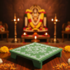 Wooden Om Saravana Bhava Manai 6x6 Inch,Green Colour – Pooja Base for Om Vilakku, Arumuga Vilakku & Murugan Idols