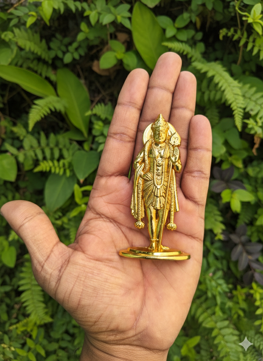 Metal Murugan Idol – Front & Back Same Model | Gold Finish Murugan (4 Inch) for Pooja, Car Dashboard & Return Gifts - Image 3