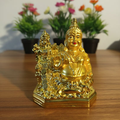 Kubera Laxmi Idol 4 Inch | Gold Finish | Marble Dust Material | Premium Quality Pooja Idol