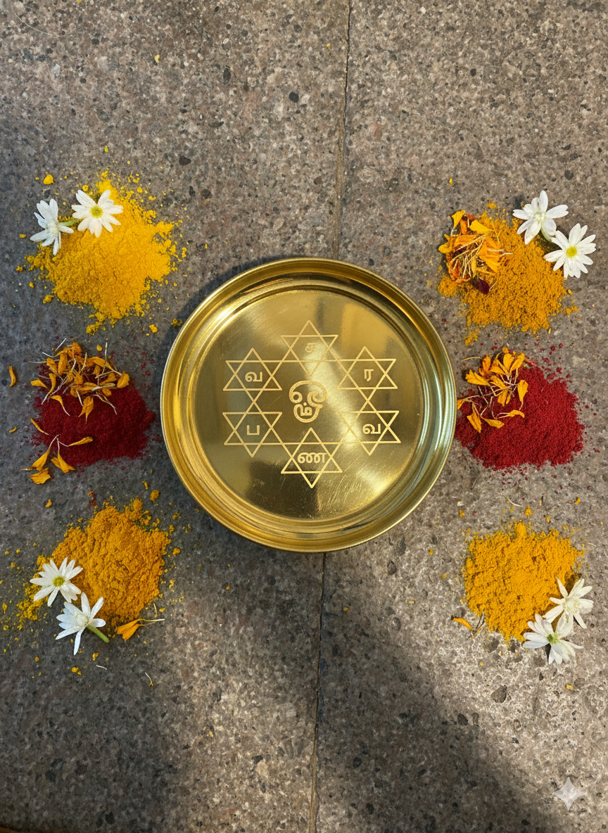 Brass Om Saravana Bhava Plate 7 Inch | Murugan Pooja Brass Plate for Aarumuga & Om Vilakku - Image 2
