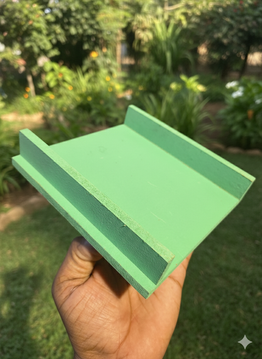 Wooden Om Saravana Bhava Manai 6x6 Inch,Green Colour – Pooja Base for Om Vilakku, Arumuga Vilakku & Murugan Idols - Image 2