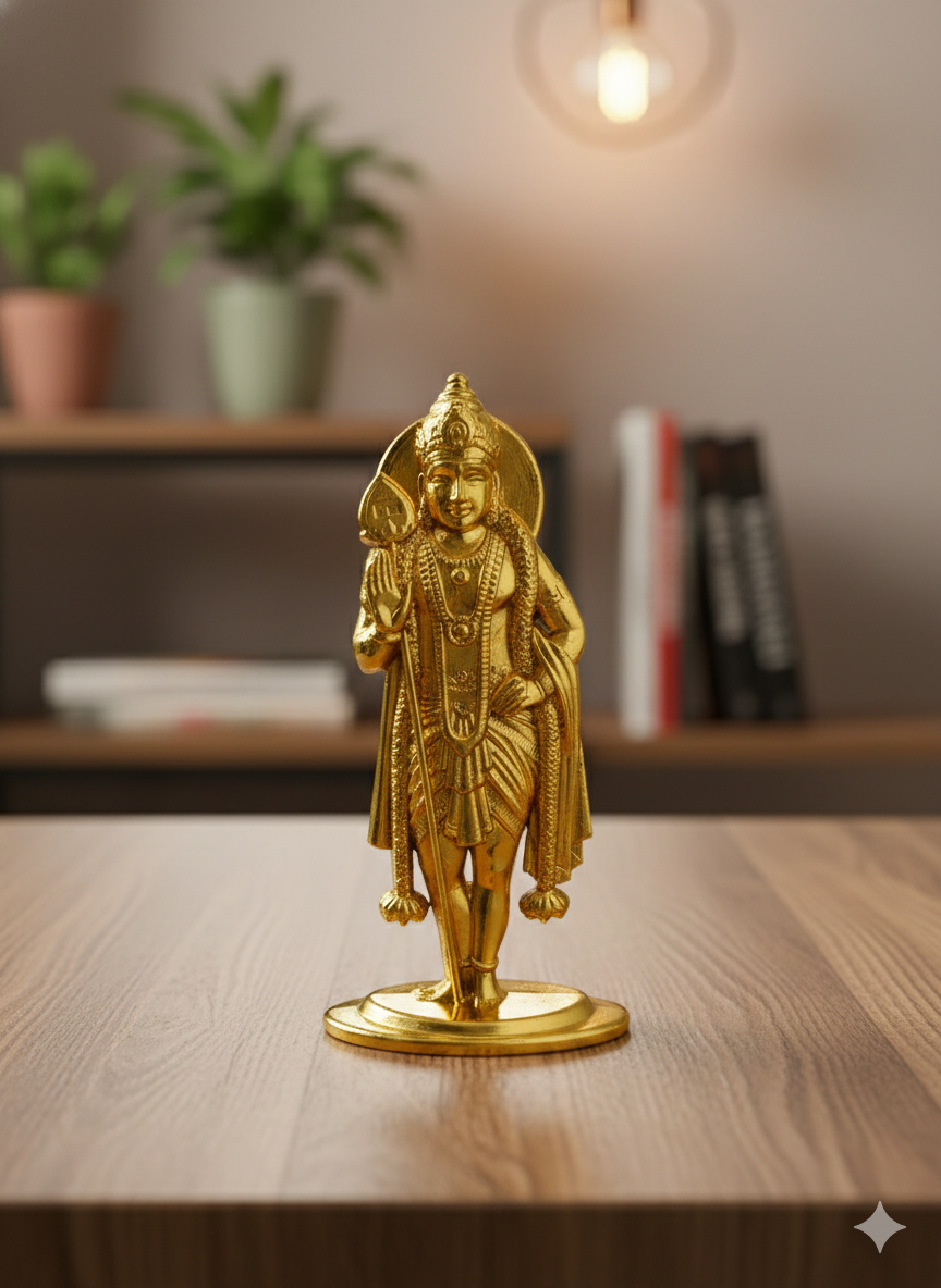 Metal Murugan Idol – Front & Back Same Model | Gold Finish Murugan (4 Inch) for Pooja, Car Dashboard & Return Gifts
