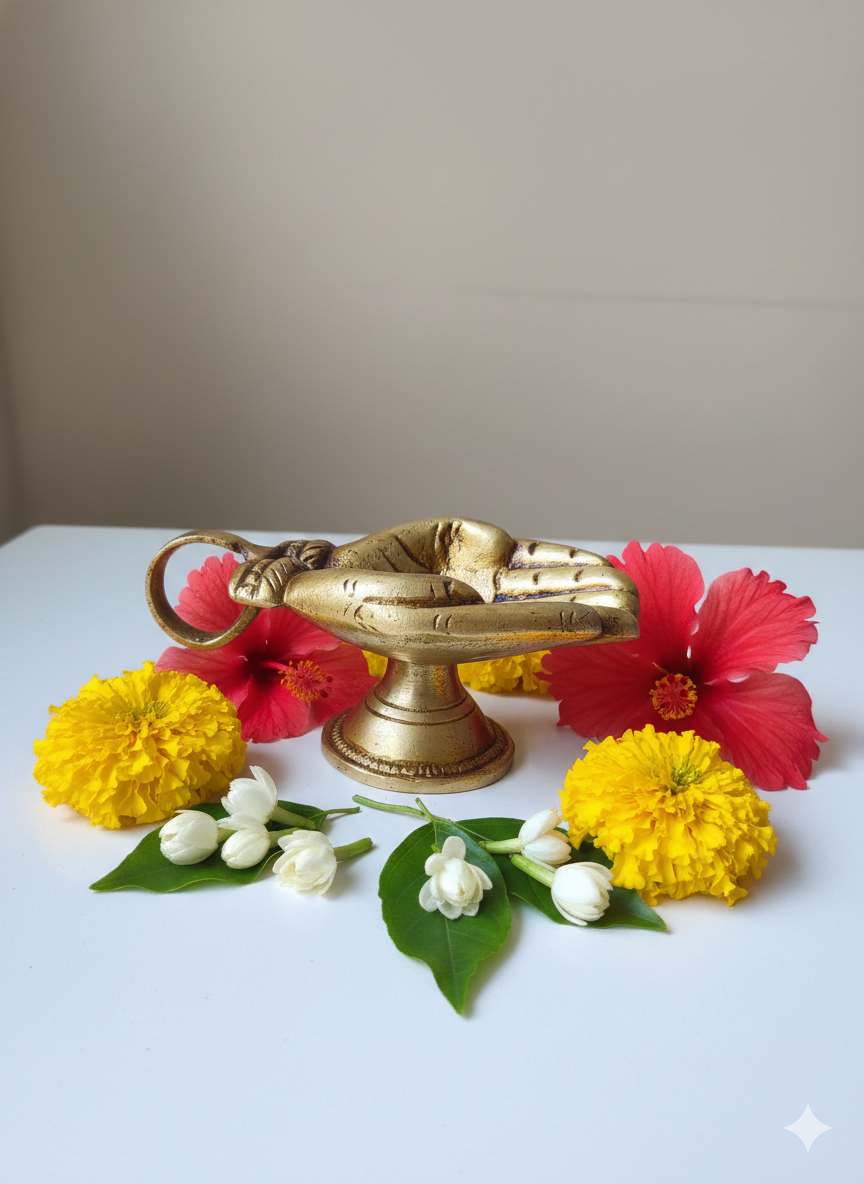 Brass Hand Vilakku 350g – Two Hand Diya for Aarthi & Pooja (3 Inch Height) - Image 2