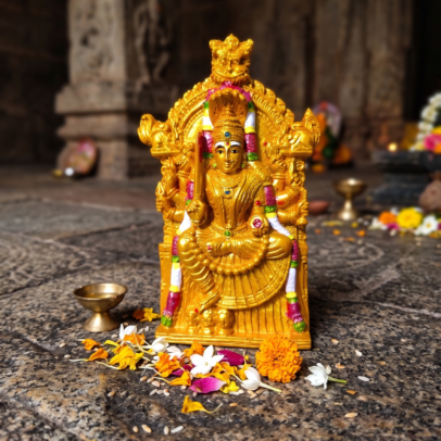 Samayapuram Mariamman Idol 6 Inch – Gold Colour Polyresin Divine Amman Statue | 310g
