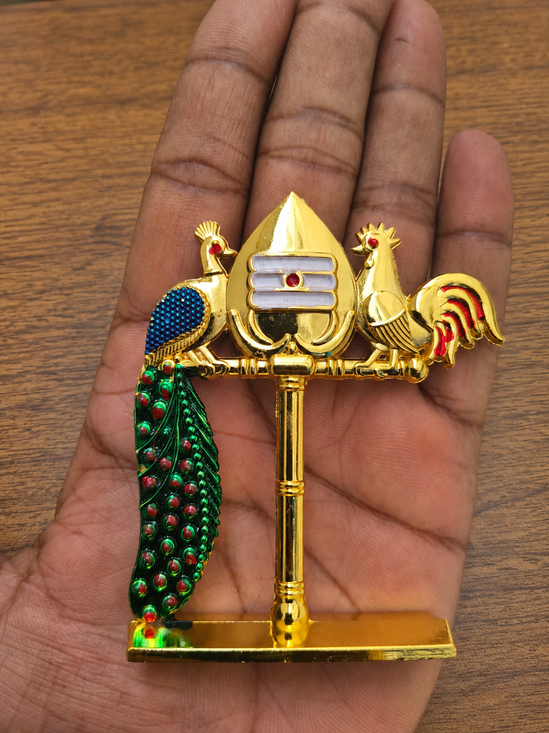 Vel Mayil with Seval Vel 4 Inch – Gold Finish Murugan Vel for Pooja Room & Car Dashboard | Return Gift - Image 2