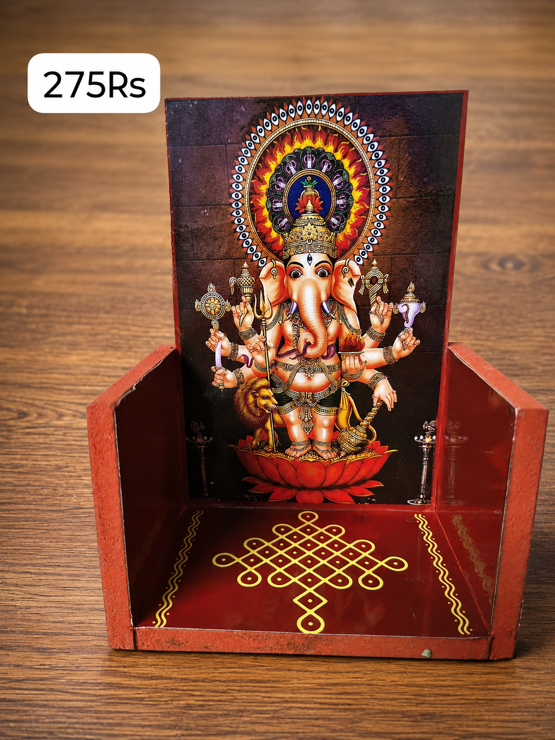 Kanthishti Vinayakar Vilakku Madam – 6 Inch Wooden Pooja Shelf | Decorative Ganesh Lamp Stand