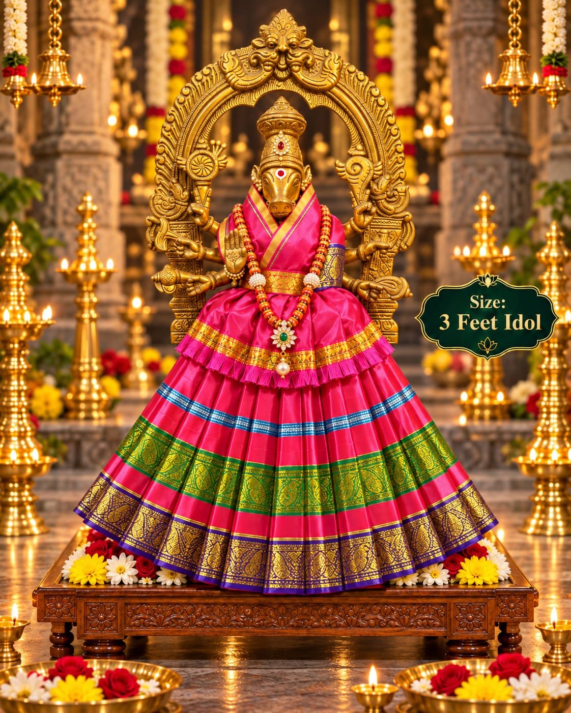 Amman Dress No.9 – Pack of 5 Pieces | Large Idol Dress for 28–38 Inch / 3 Feet Amman Idols | Premium Quality
